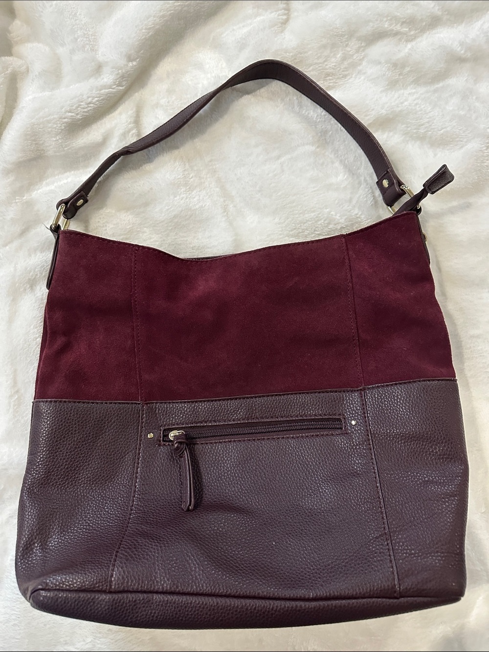 MIA & LUCA Women's Burgundy Vegan Suede/Leather Hobo Bag 14”x13” Gorgeous Boho